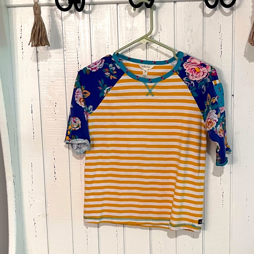 Blue & Yellow Floral Stripe School Days Raglan Top